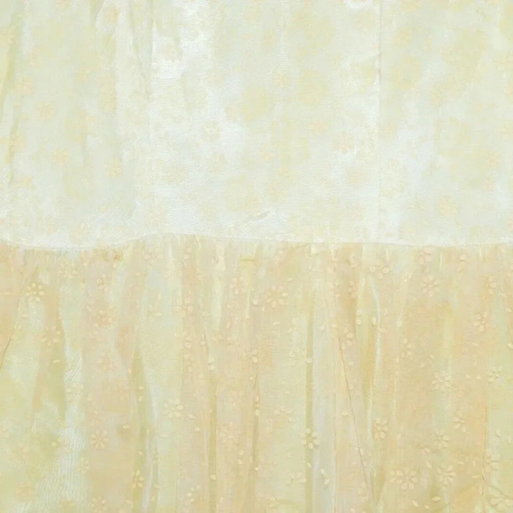 50s Pale Yellow Chiffon Floral Dress Sweatheart - Picture 3 of 8